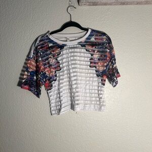 Xhilaration Y2K 💋Striped White and Multicolor Floral 🌺 Women's Top